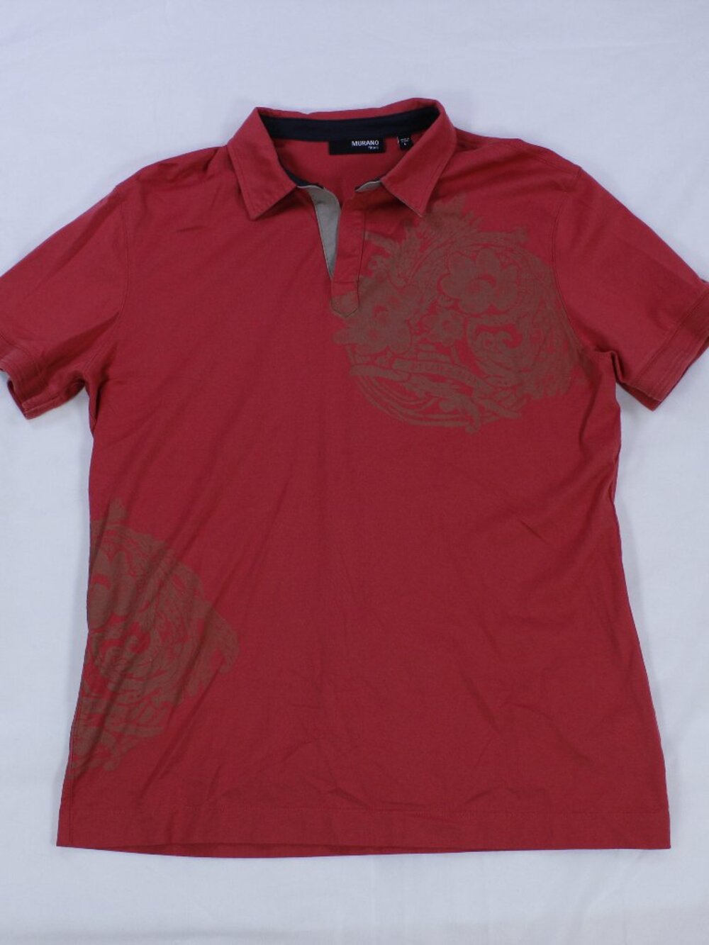 Murano Fitted Men's Polo Shirt - Red - Floral Graphic Design - Size L